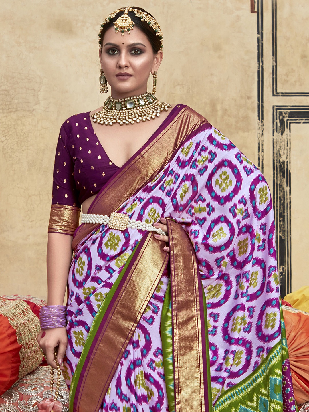 

Sangria Ethnic Motifs Printed Ikkat Saree, Lavender