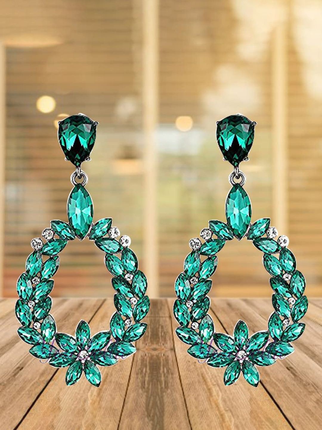

YouBella Contemporary Drop Earrings, Green