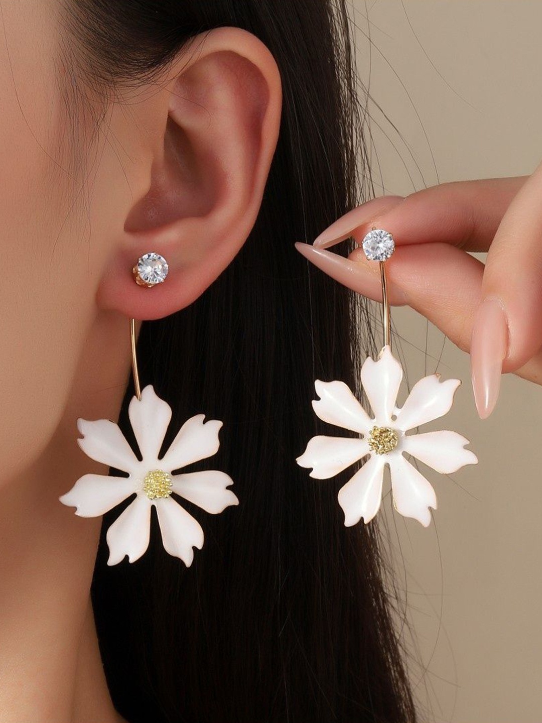 

SALTY Stone Studded Spring Luxury Floral Drop Earrings, Gold