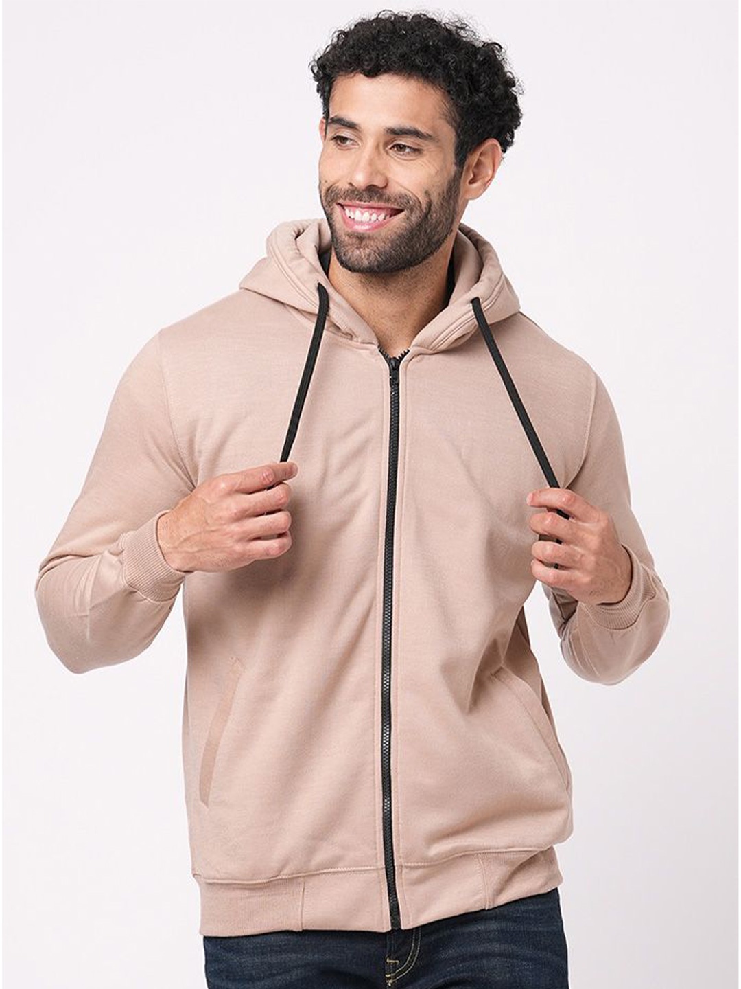 

Wear Your Opinion Men Hooded Front-Open Sweatshirt, Beige