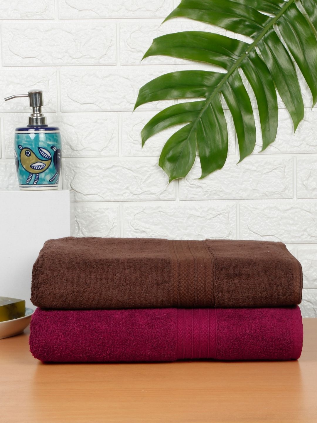 

Creeva Maroon & Brown 2 Pieces Cotton 550 GSM Bath Towel