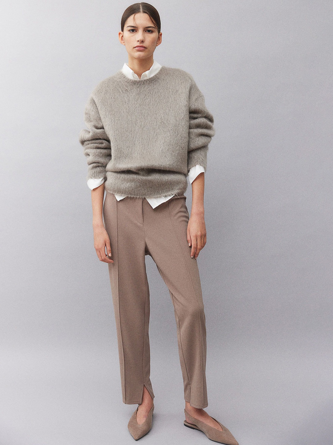 

H&M Crease-Leg Trousers, Beige