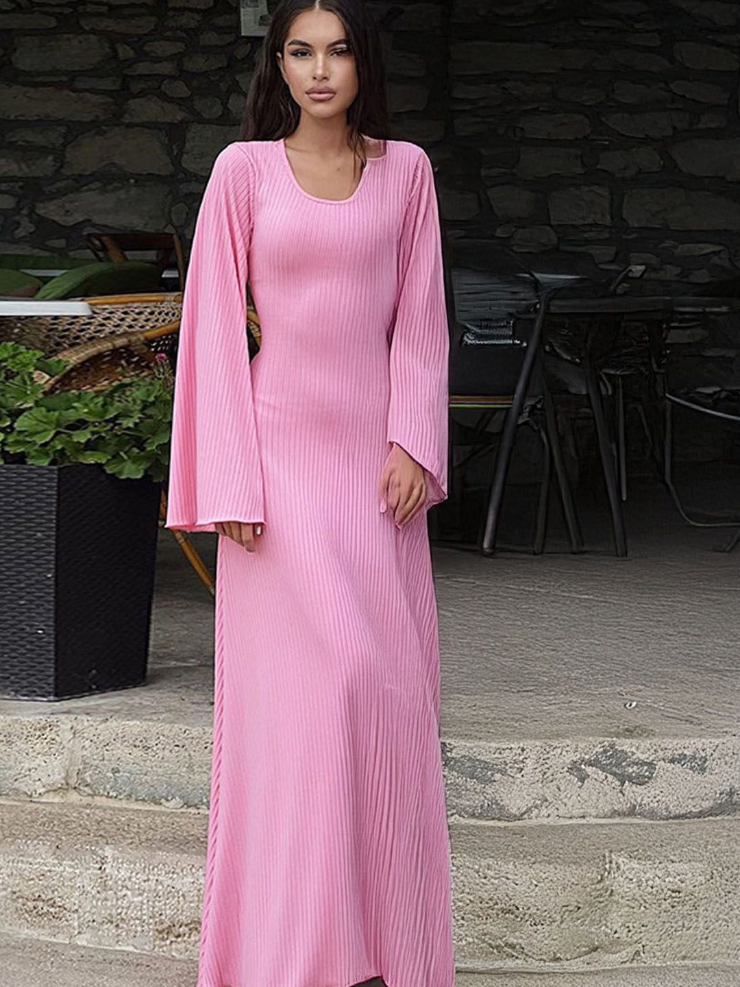 

StyleCast Women Solid Flared Sleeve Maxi Dress, Pink