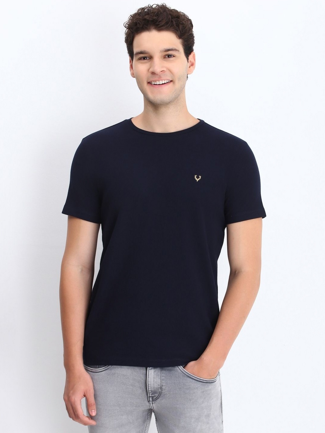 

Allen Solly Men Solid Round Neck Cotton T-shirt, Navy blue