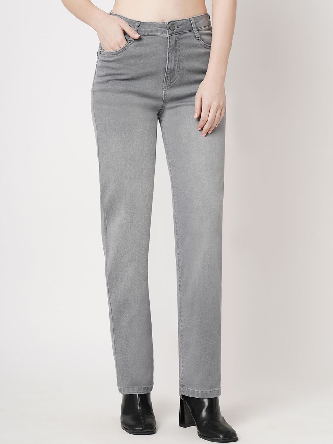 

Kraus Jeans Women Skinny Fit High-Rise Clean Look Jeans, Grey