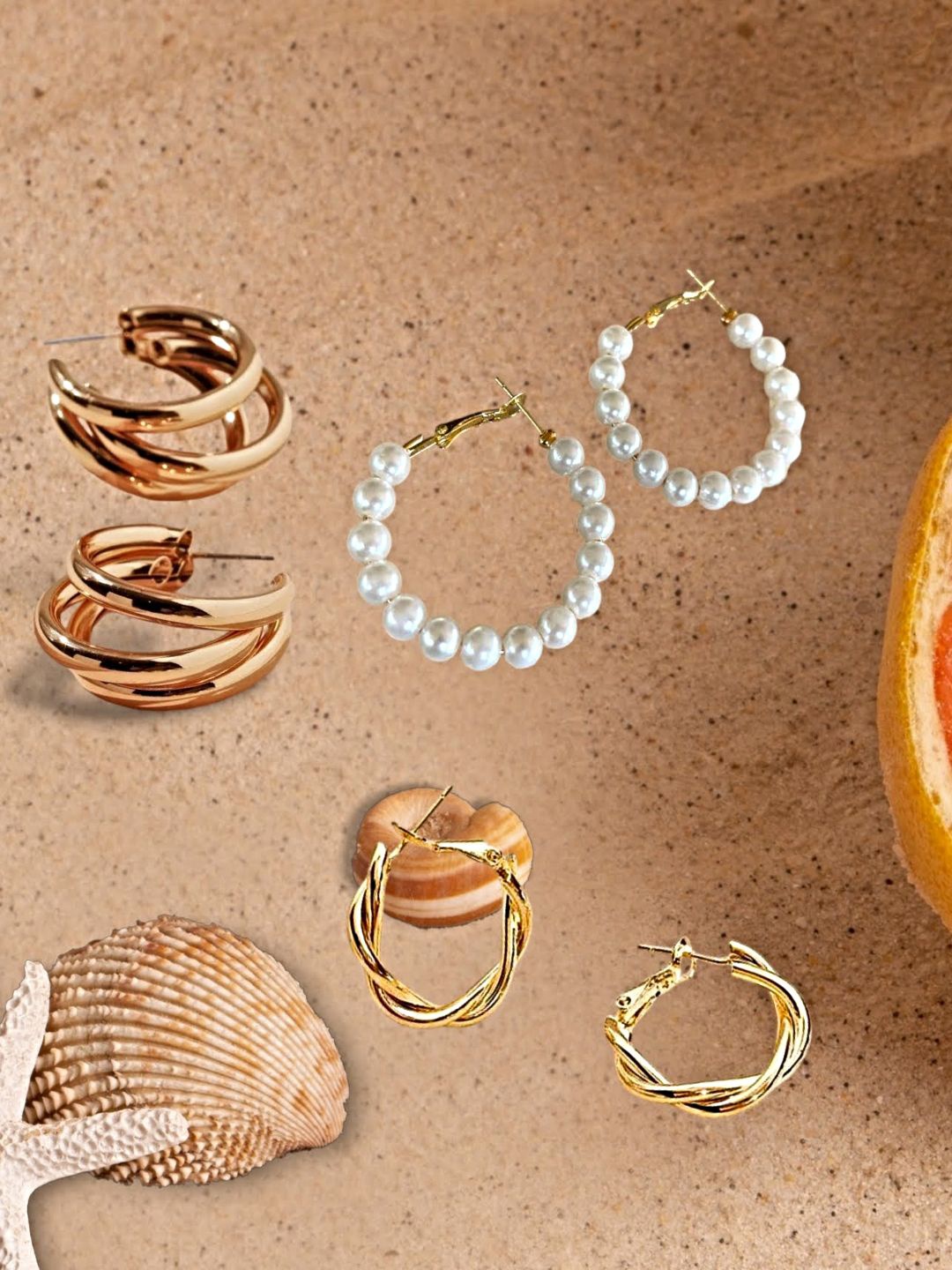 

Proplady Set Of 3 Gold-Plated Quirky German Silver Hoop Earrings