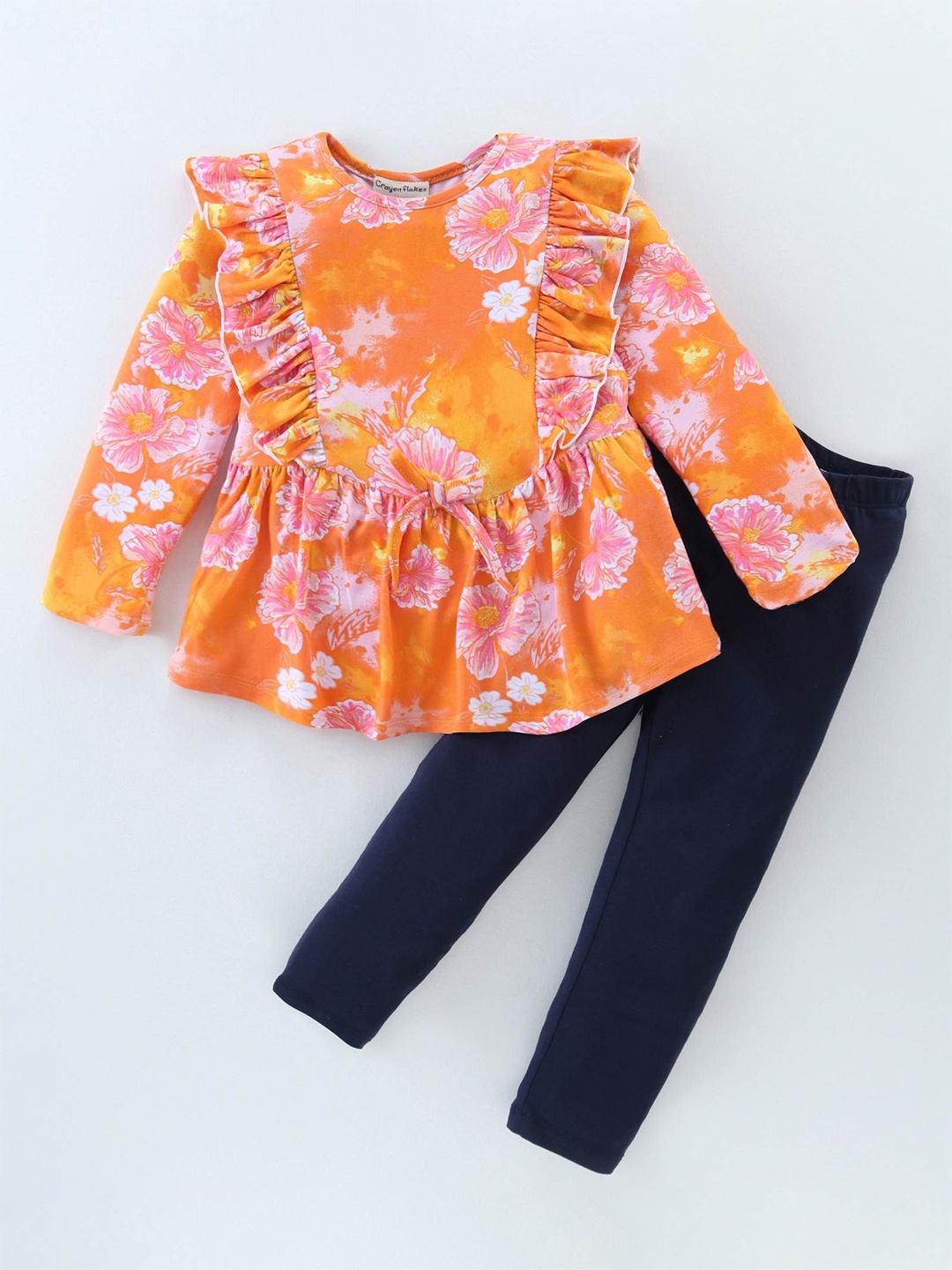 

CrayonFlakes Girls Round Neck Printed Top with Leggings, Yellow