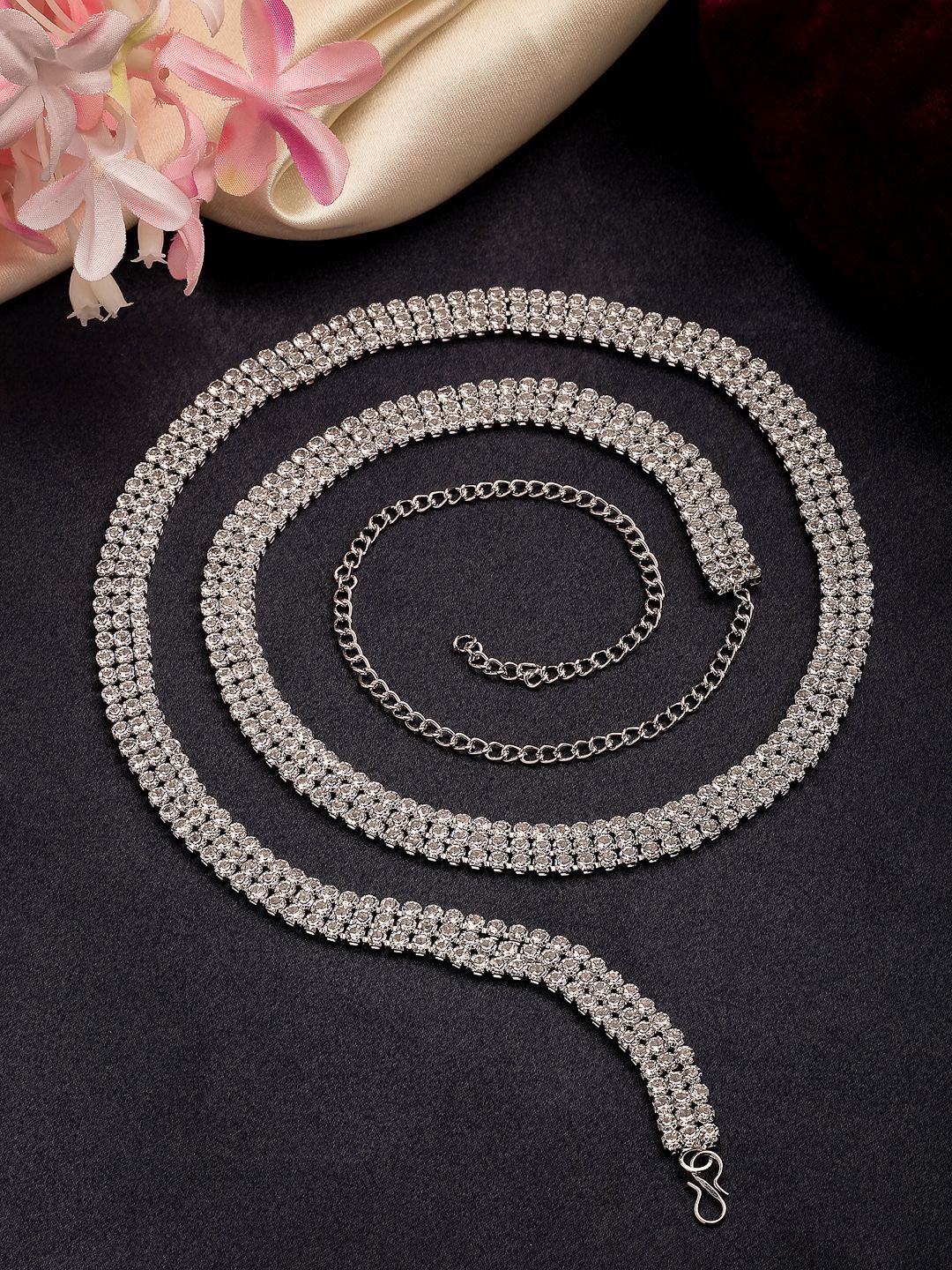 

NVR Silver-Plated Cubic Zirconia Studded Waist Chain Saree Accessories