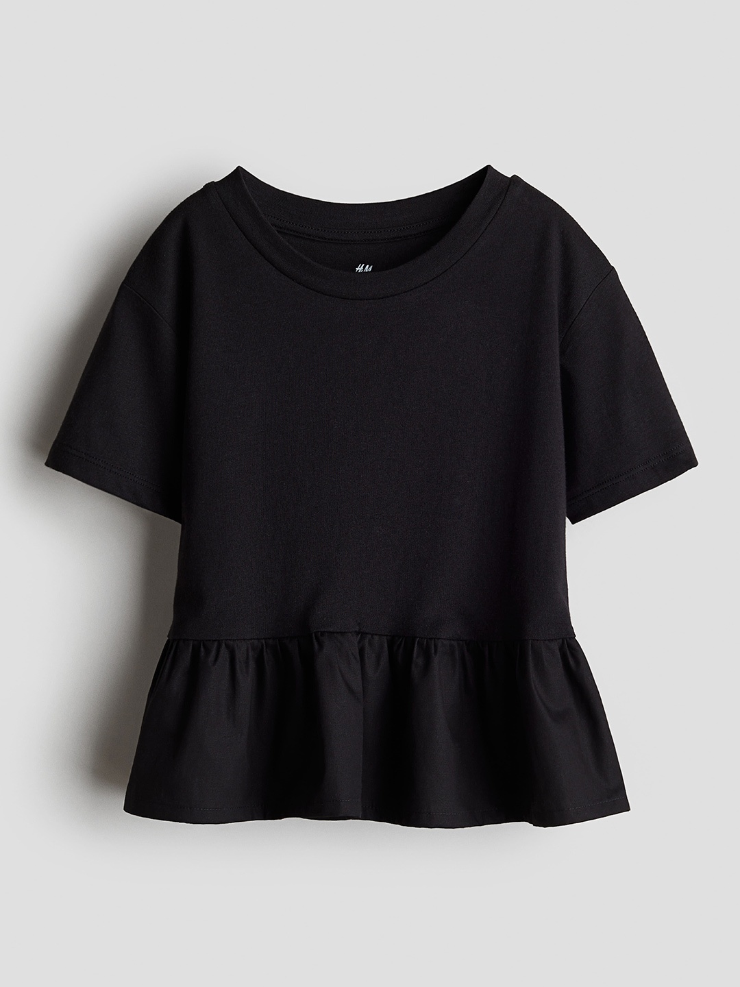 

H&M Girls Cotton Peplum Top, Black