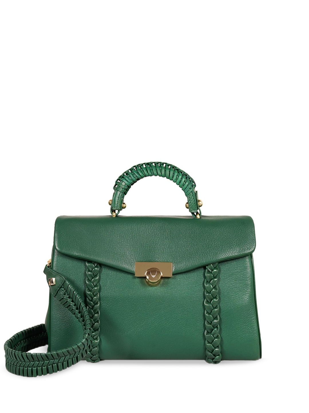 

Hidesign Women Textured Solid Structured Leather Handheld Bag, Green