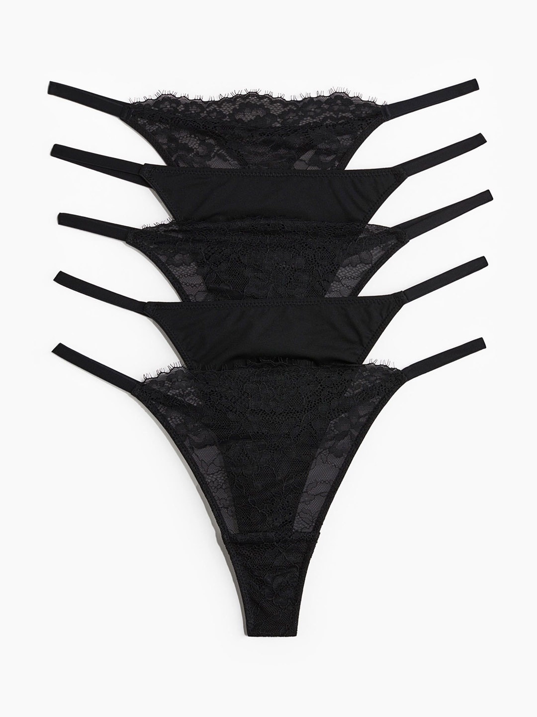 

H&M Women Pack Of 5 Tanga Thong Briefs, Black