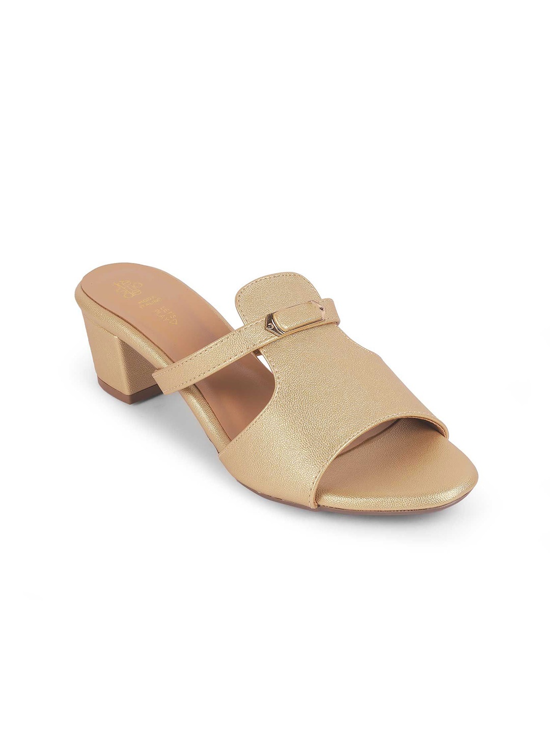 

Tresmode Women Leather Block Heel Sandals, Gold