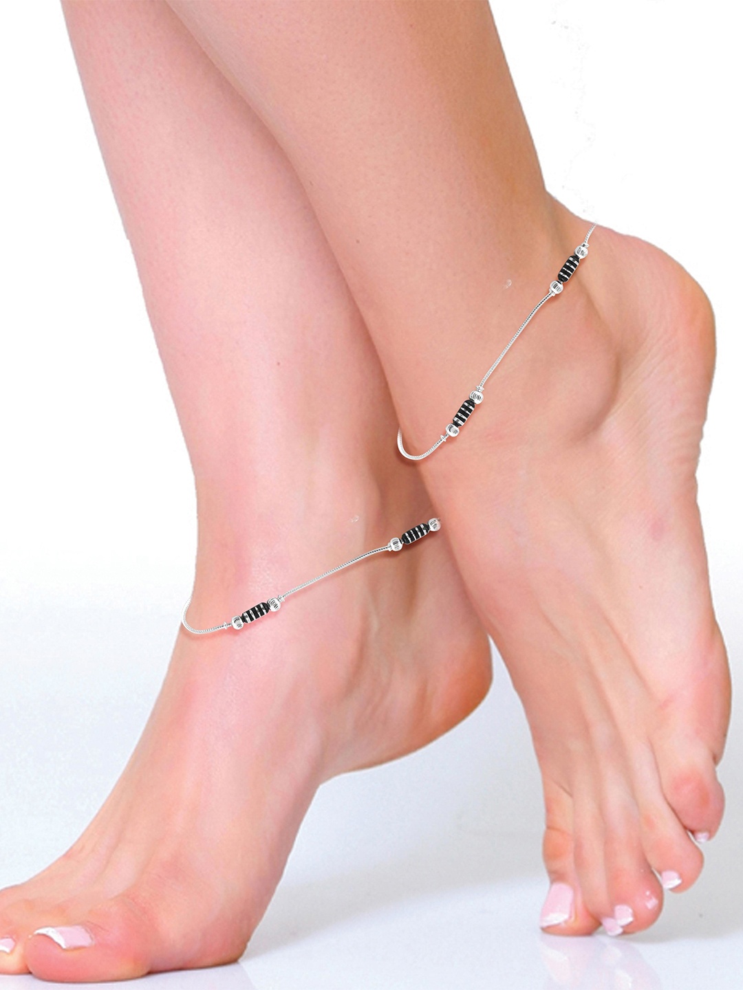 

Lila Set of 2 Silver-Plated Stone Studded & Beaded Anklets