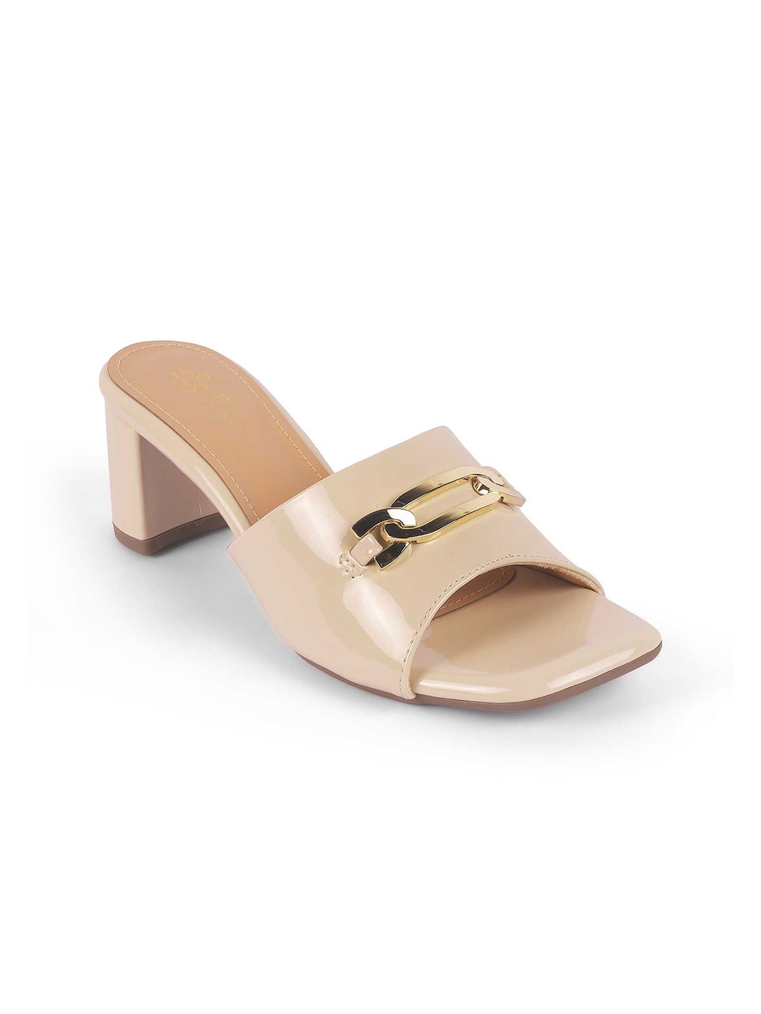 

Tresmode Women Leather Block Sandals with Buckles, Beige