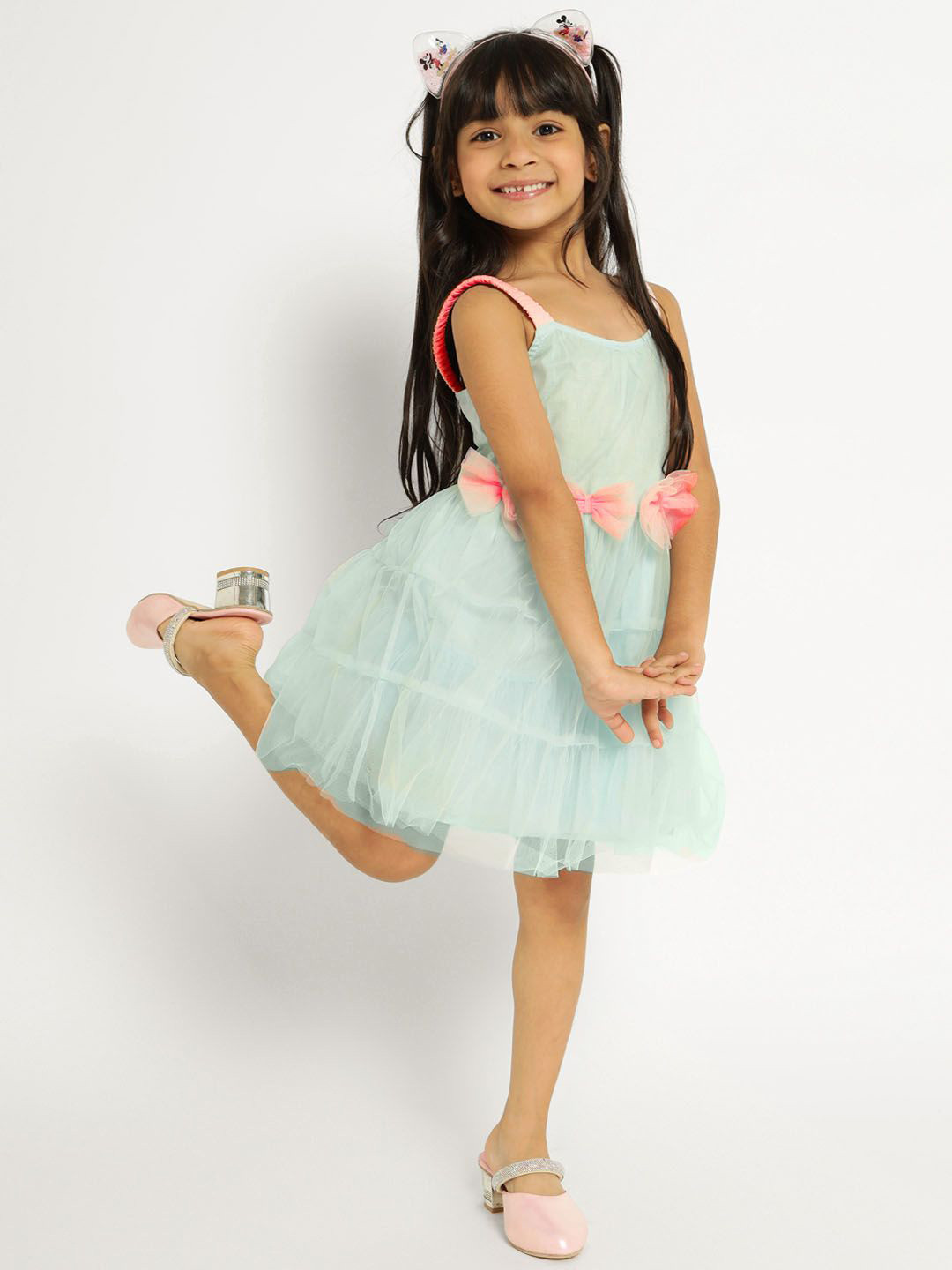 

Somersault Girls Self Design Cotton Shoulder Straps Fit & Flare Dress, Blue