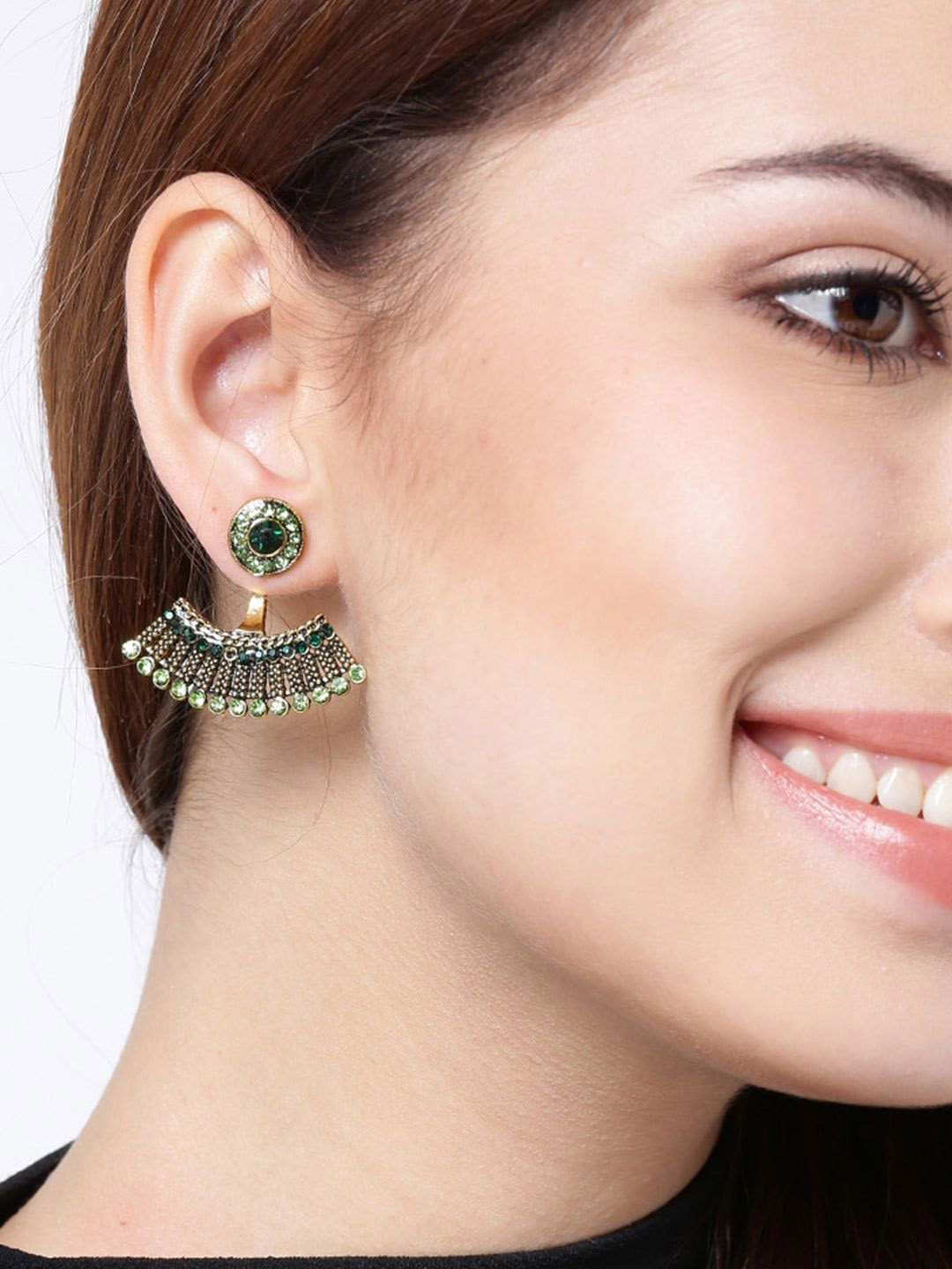 

YouBella Gold-Plated Contemporary Stone Studded Drop Earrings, Green