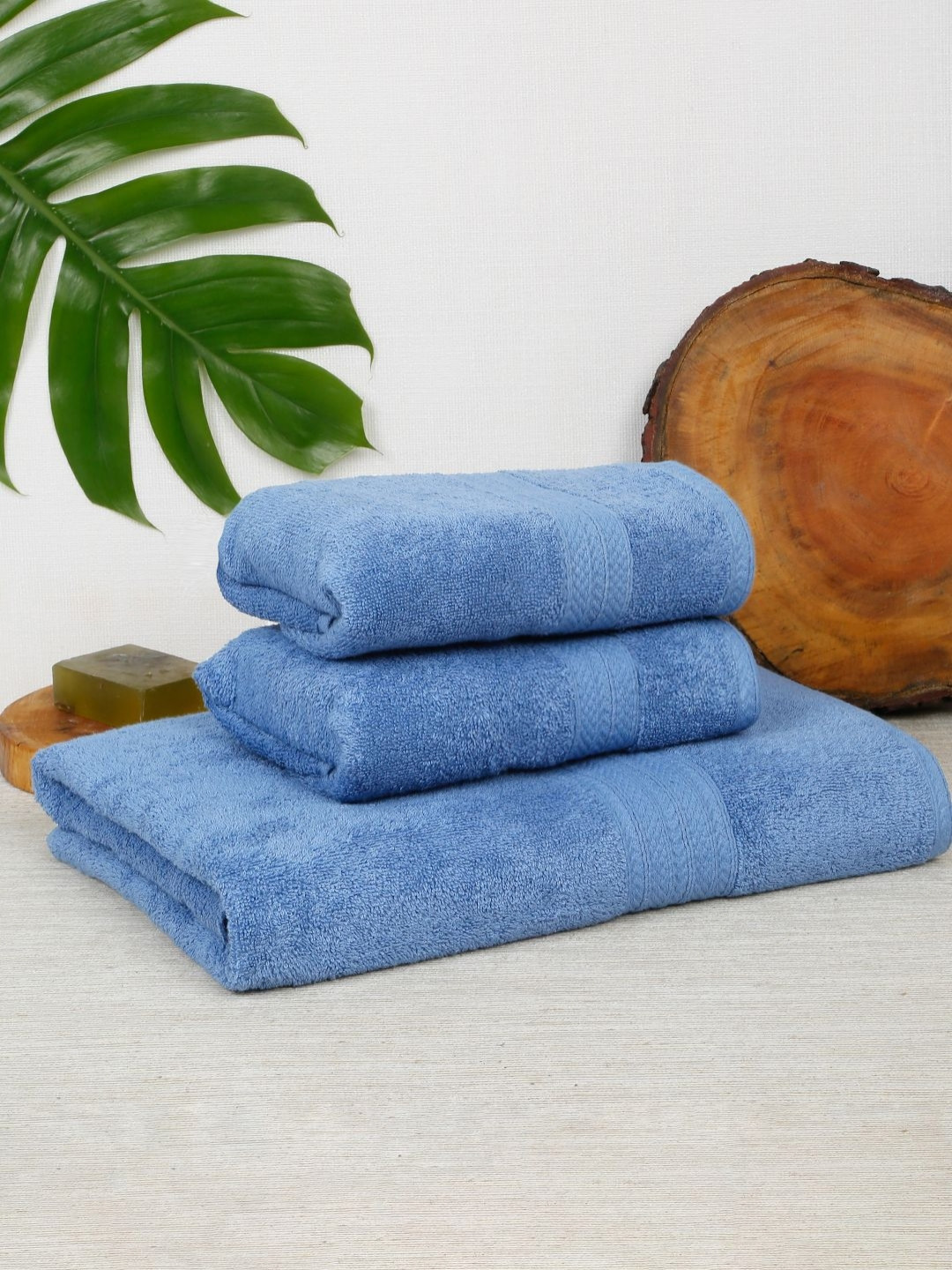 

CREEVA 3 Pcs Blue 545 GSM Pure Cotton Towels