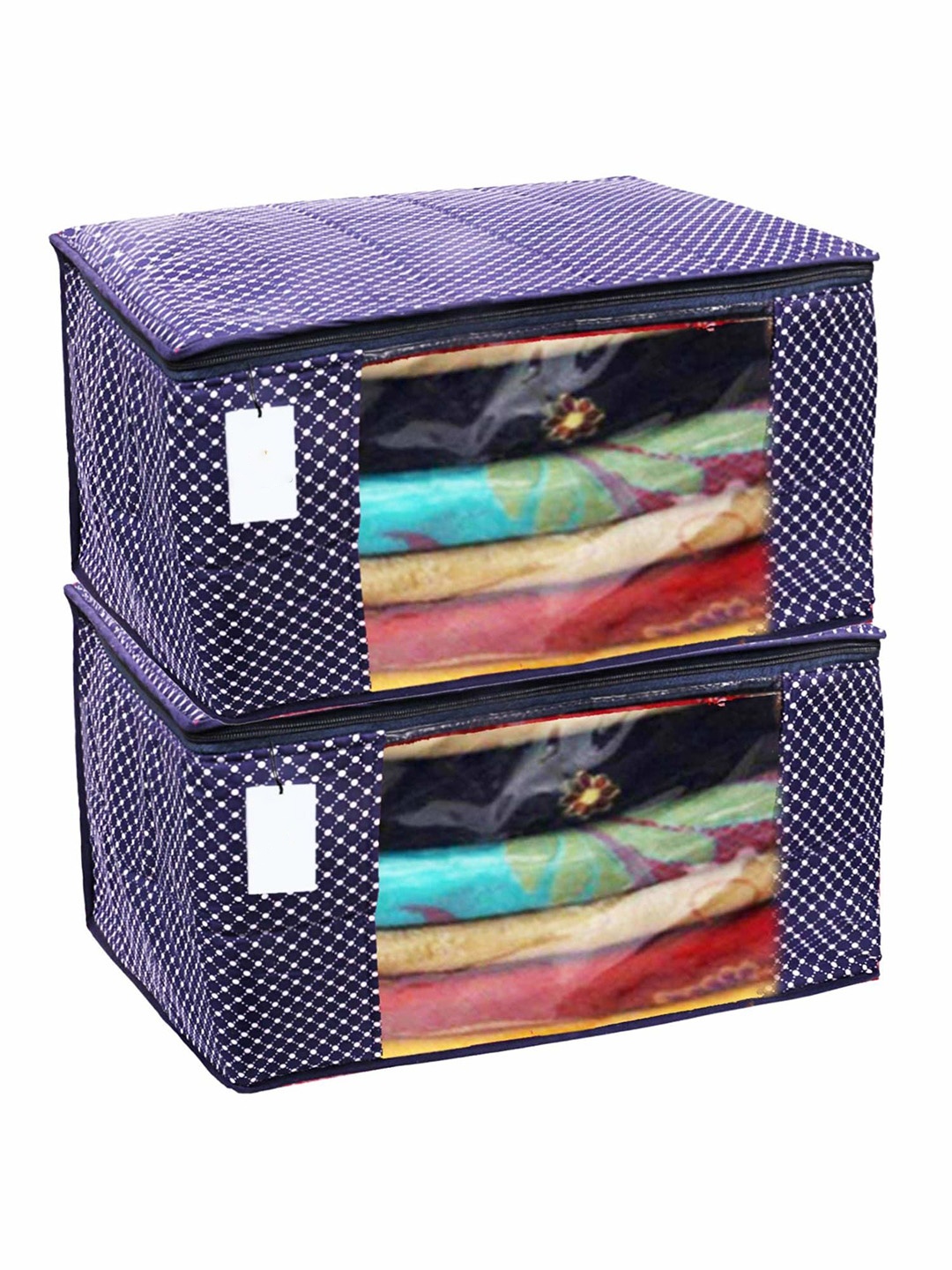 

Kuber Industries Blue & White 2 Pieces Polka Dot Printed Pure Cotton Saree Organisers