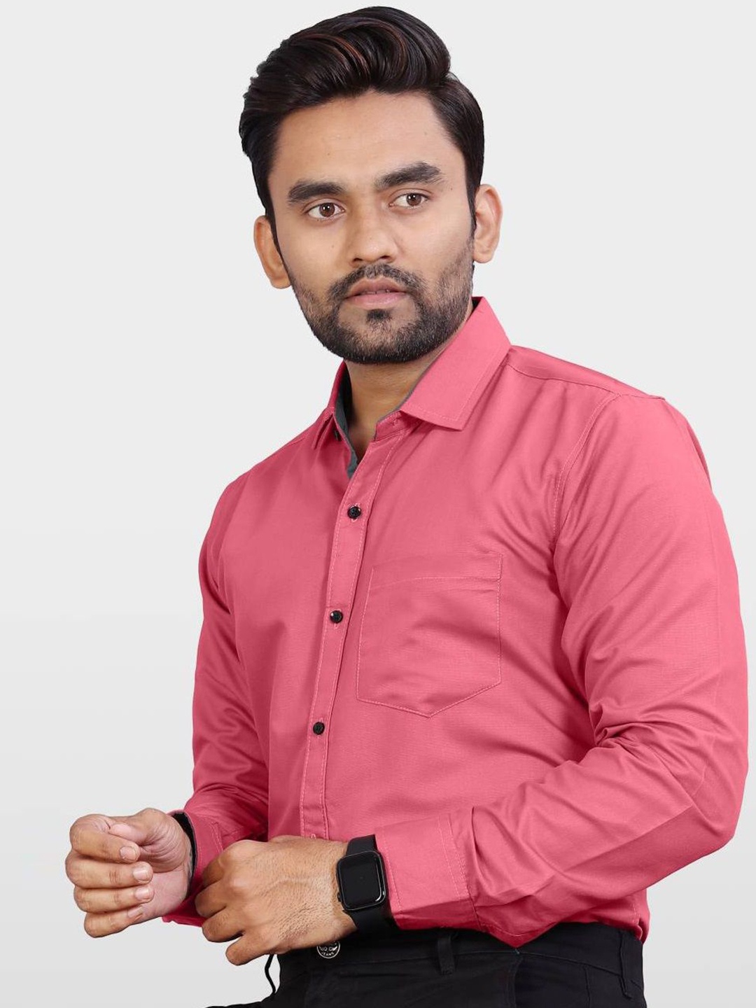 

Metronaut Men India Slim Spread Collar Solid Slim Fit Casual Shirt, Pink