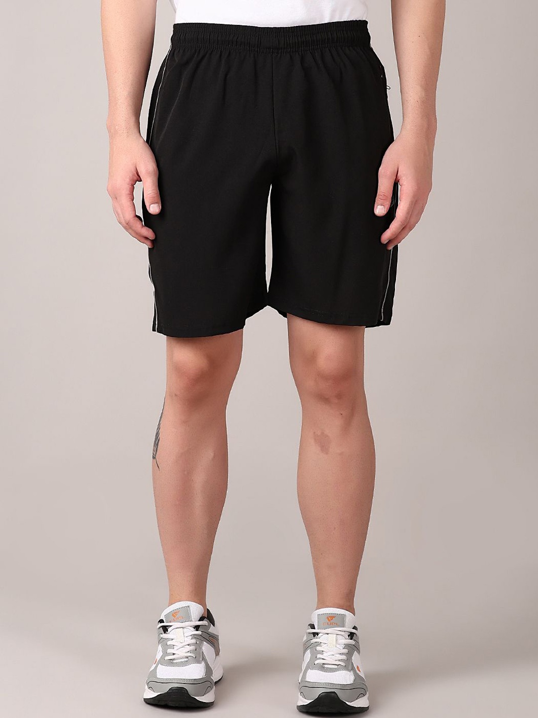 

V-Mart Men Cotton Mid-Rise Solid Shorts, Black