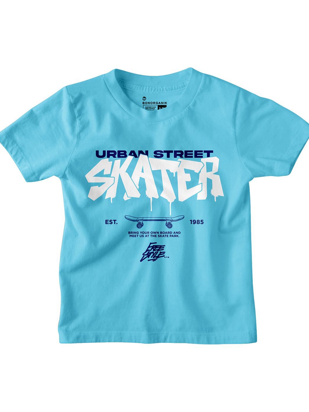 

BonOrganik Boys Typography Printed Round Neck Cotton T-shirt, Blue
