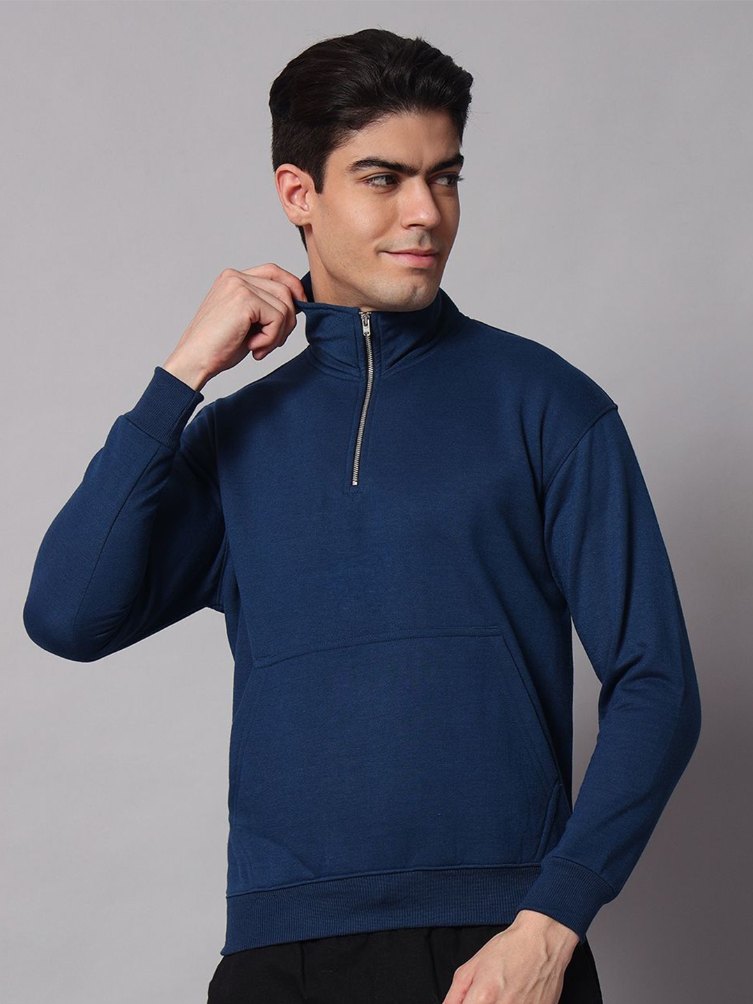 

Obaan Men High Neck Zipped Pullover Sweatshirt, Blue