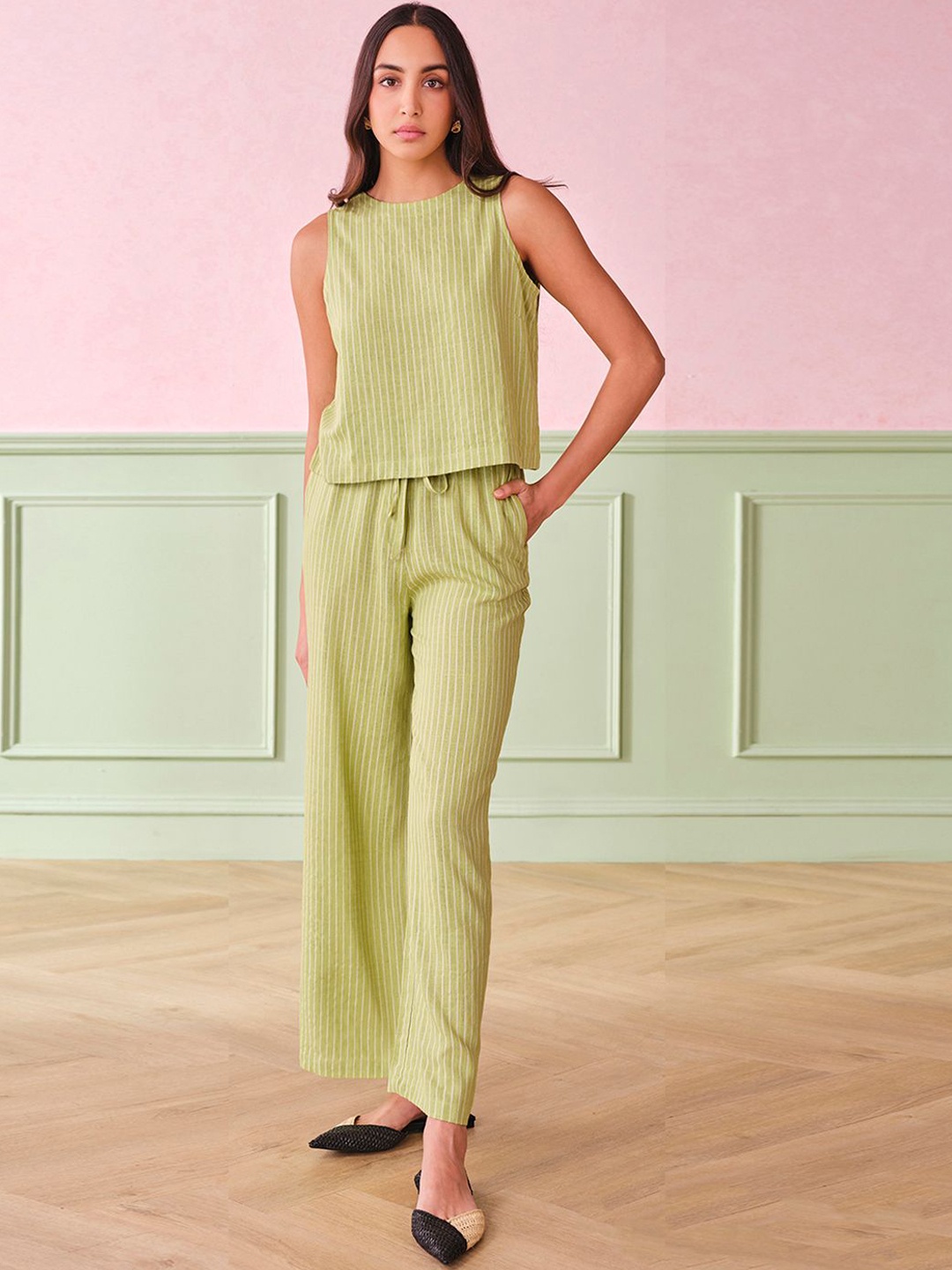 

AND Round Neck Top With Trouser, Green