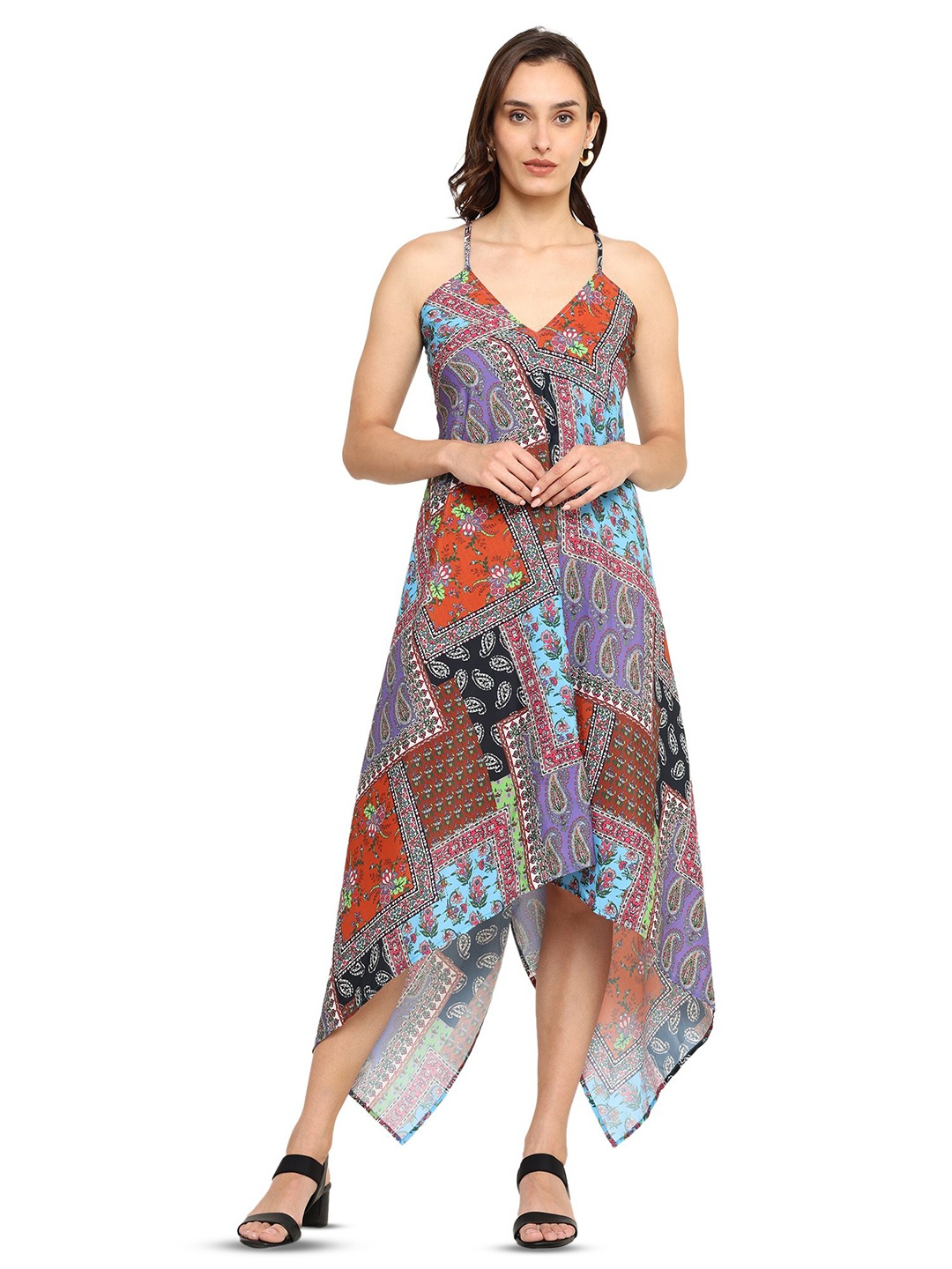 

YASH GALLERY Printed Shoulder Straps A-Line Midi Dresses, Orange