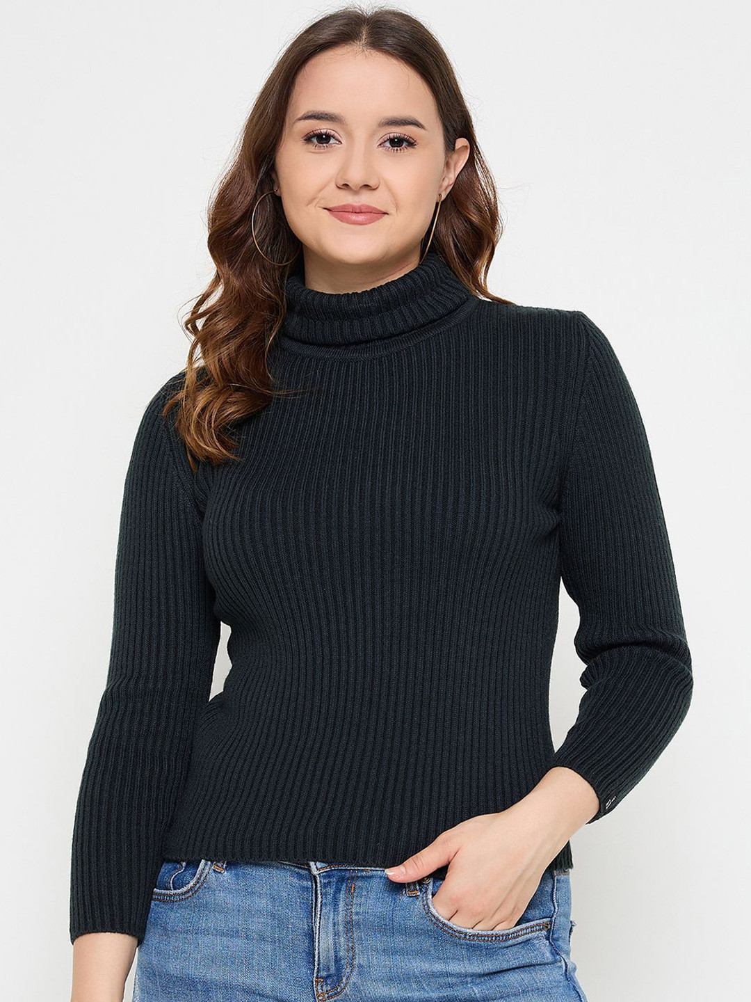 

CREATIVE LINE Women Striped Woollen Winter Sweater Vest, Black