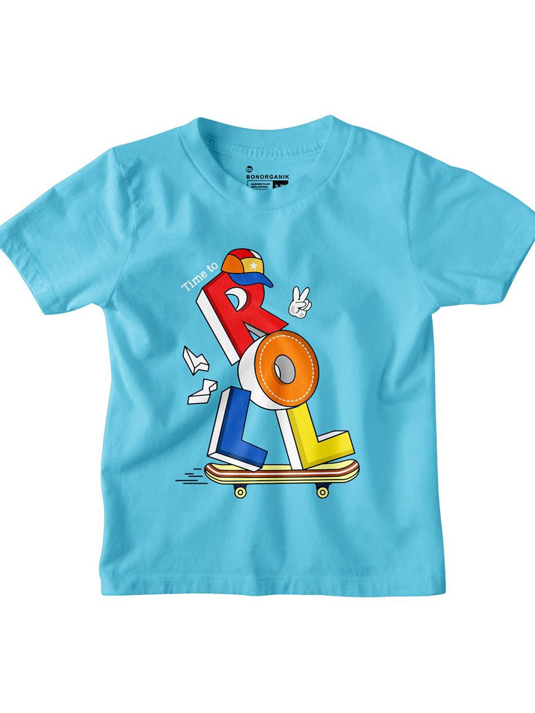 

BonOrganik Boys Graphic Printed Round Neck Cotton T-shirt, Blue