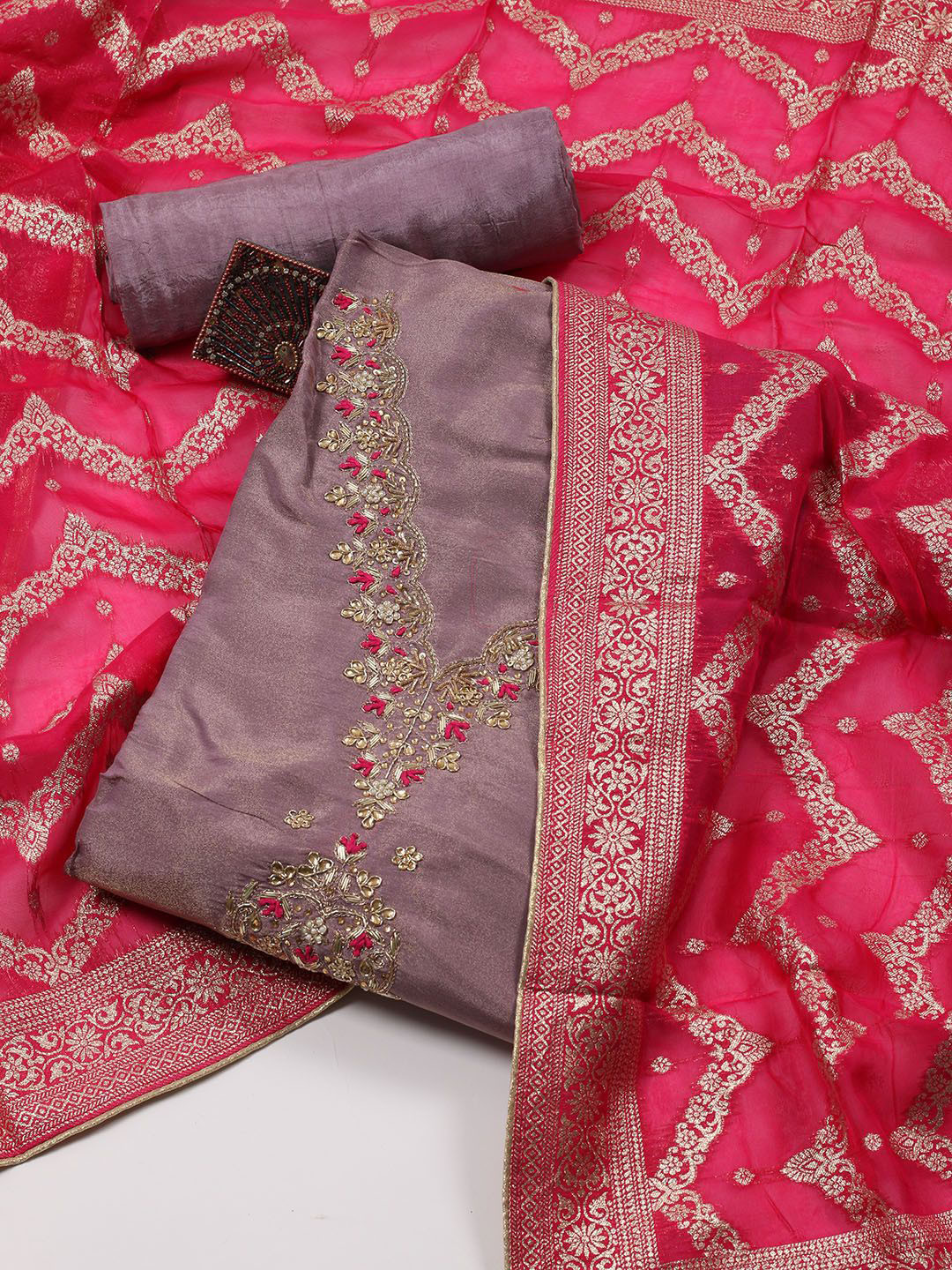 

Meena Bazaar Embroidered Unstitched Dress Material, Purple