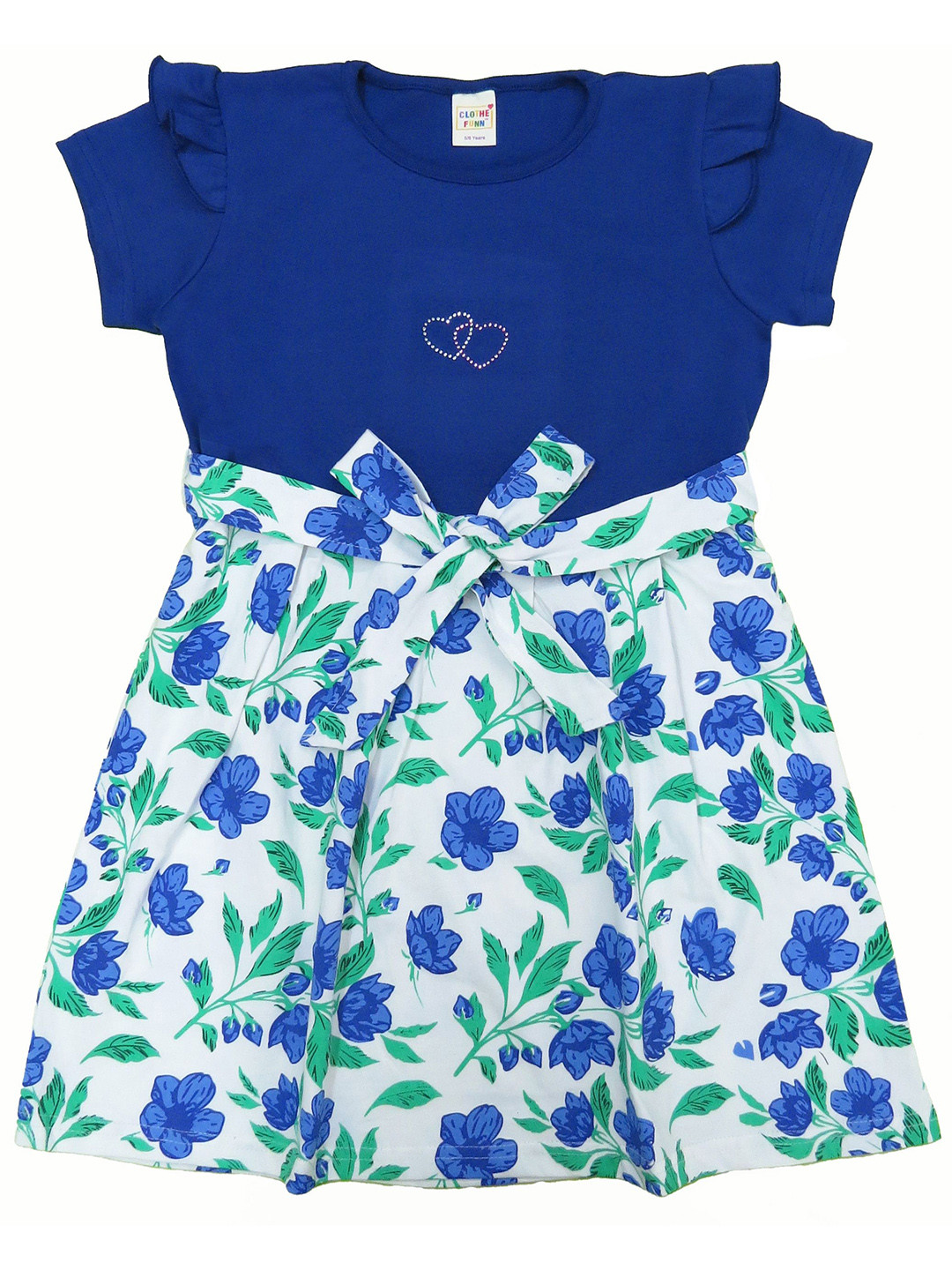 

Clothe Funn Girls Floral Printed Cotton A-Line Midi Dress, Blue