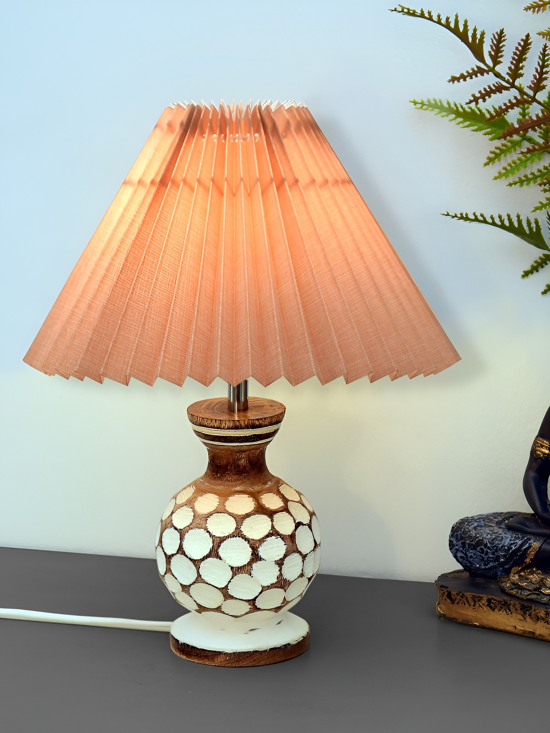 

Homesake Beige and White Wooden Contemporary Frusturical Shaped Table Lamp