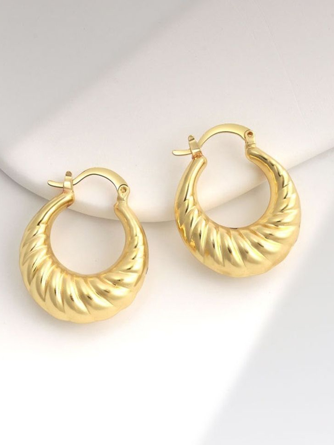 

MYKI Stainless Steel Gold-Plated Contemporary Hoop Earrings