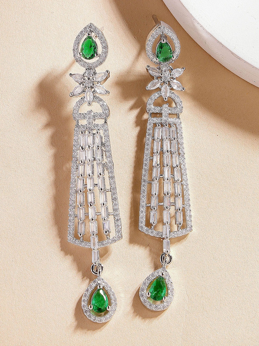 

KARATCART Silver Plated American Diamond Contemporary Drop Earrings