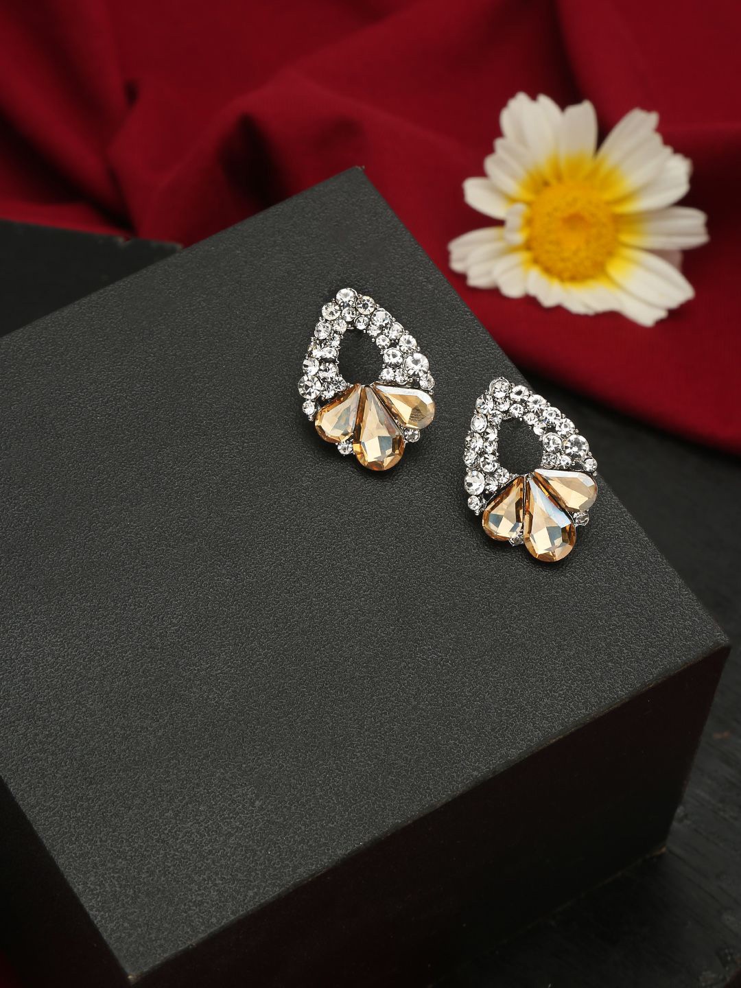

YouBella Silver Plated Artificial Stones Studded Contemporary Drop Earrings, Brown