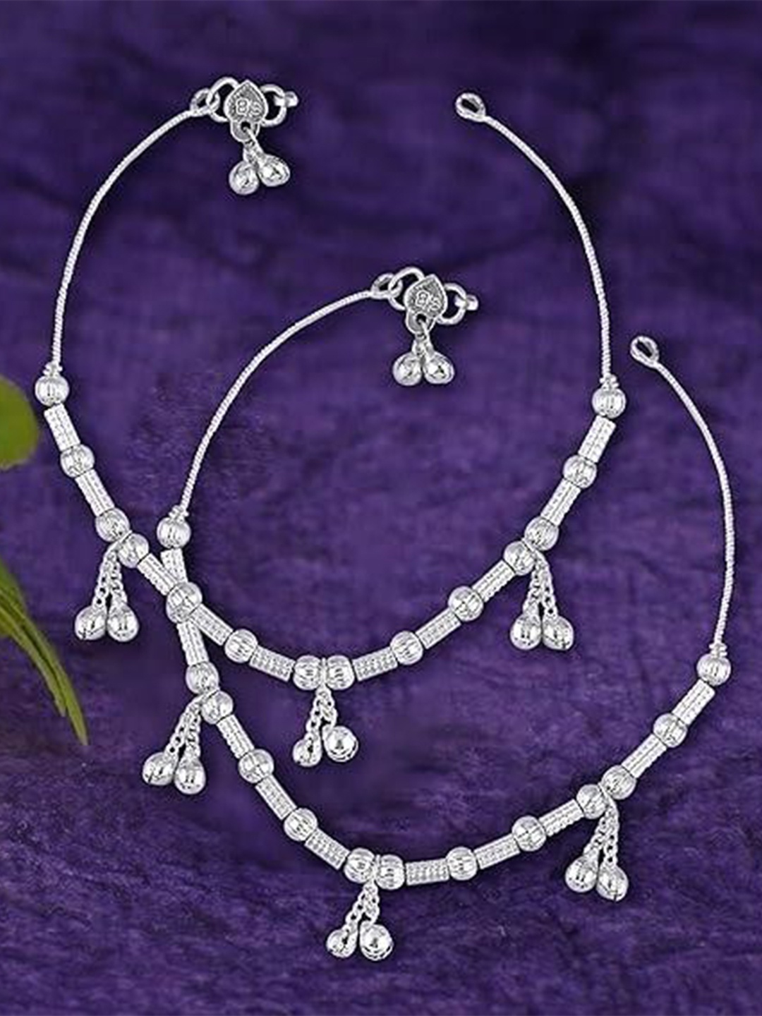 

Lila Set of 2 Silver-Plated Stone Studded & Beaded Anklets