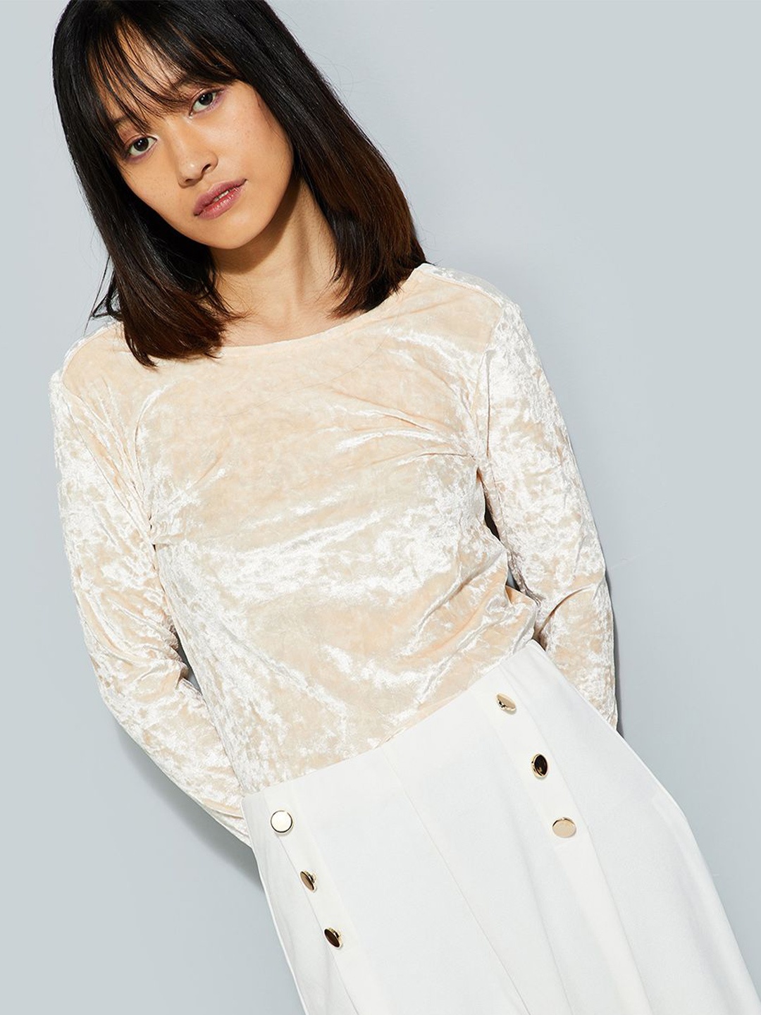 

Max Alaya F X Urb_N Textured Velour Top, Beige