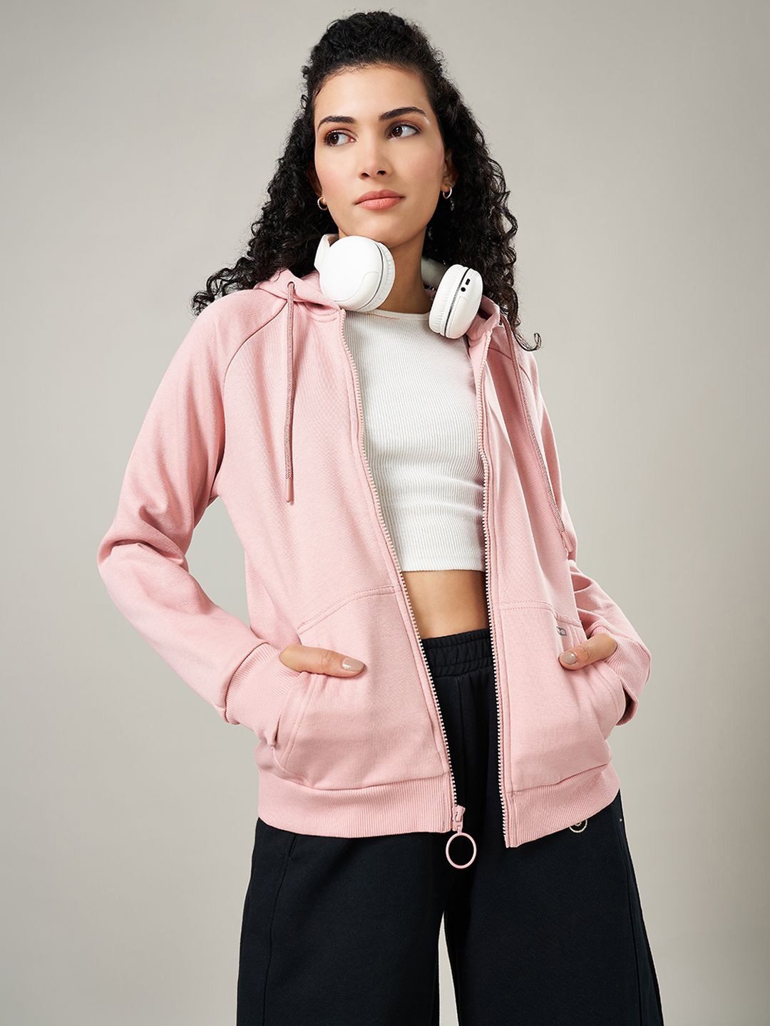 

Ajile by Pantaloons Women Cotton Hooded Sweatshirt, Pink