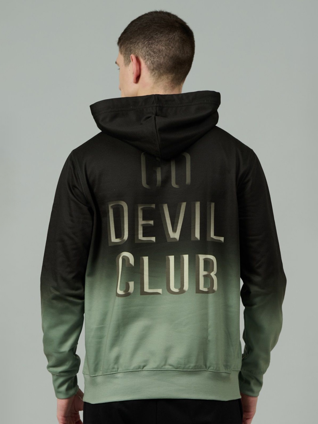 

GO DEVIL Men Typography Printed Hooded Sweatshirt, Green