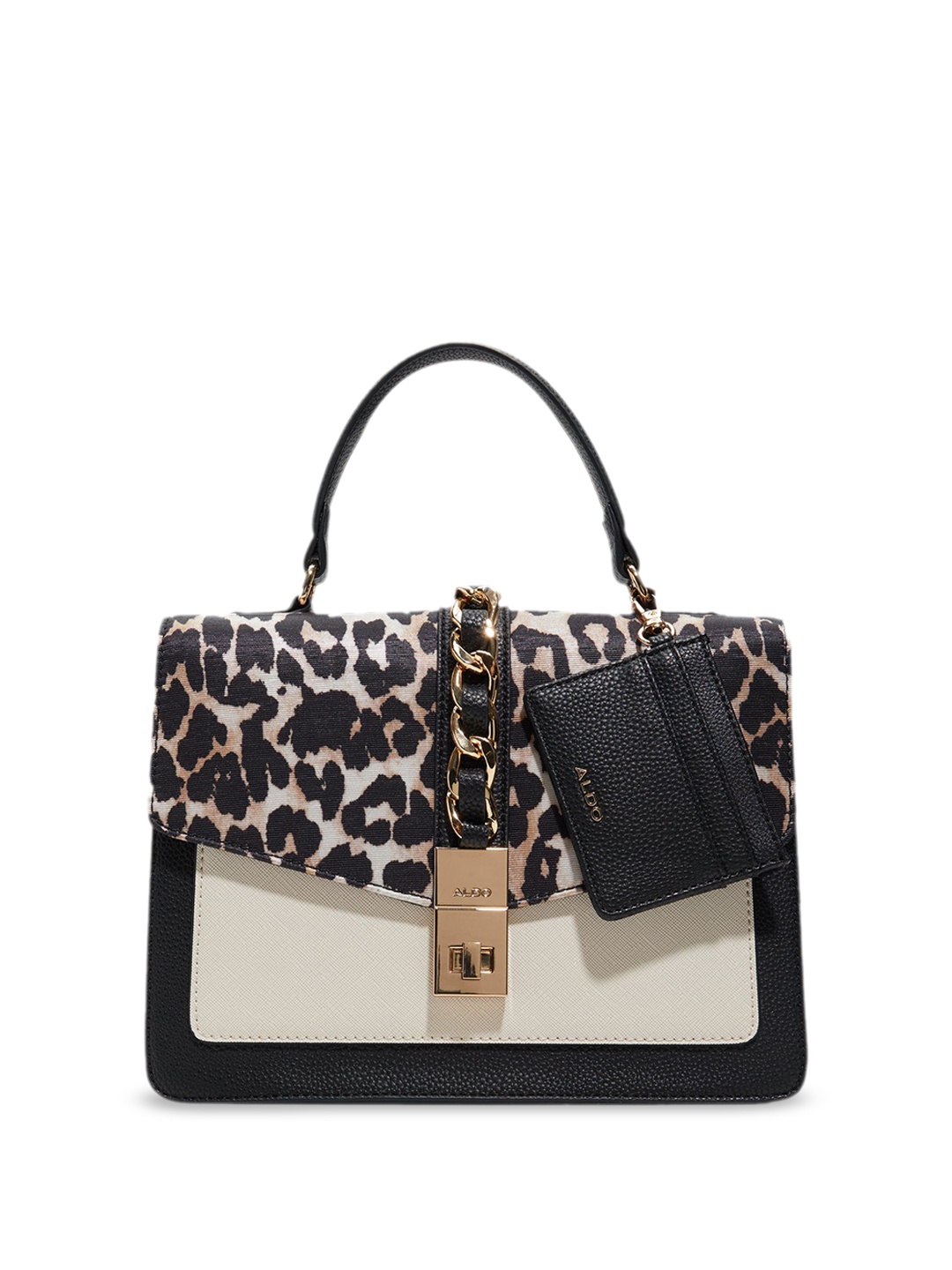 

ALDO Women Animal Printed Structured HAndheld Bag With Pouch, Black