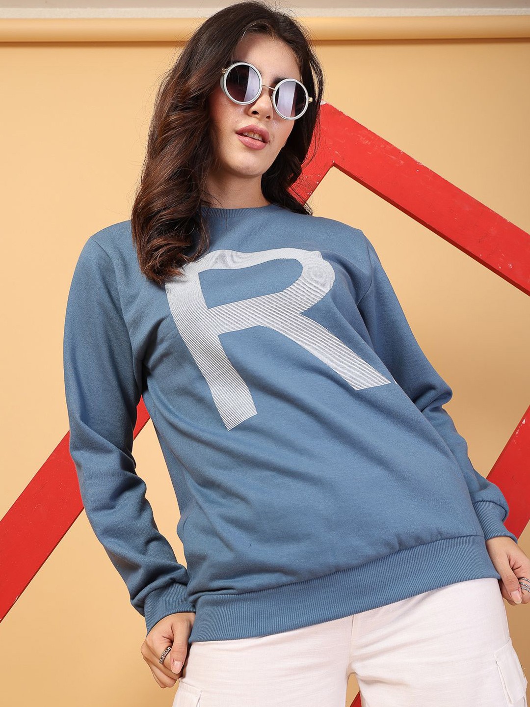 

Rigo Women Cotton Printed Sweatshirt, Blue