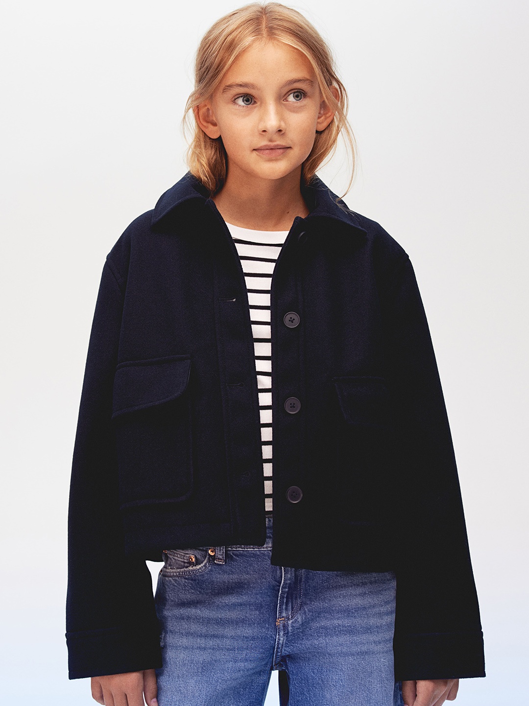 

H&M Girls Felted Jacket, Navy blue