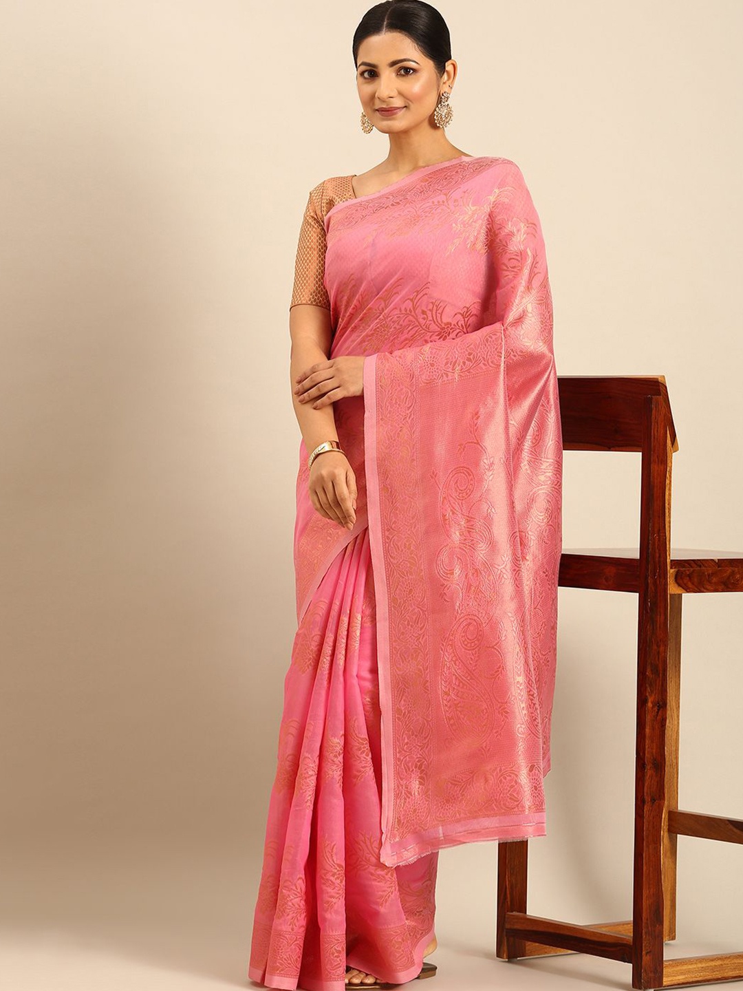 

Mitera Woven Design Zari Saree, Pink