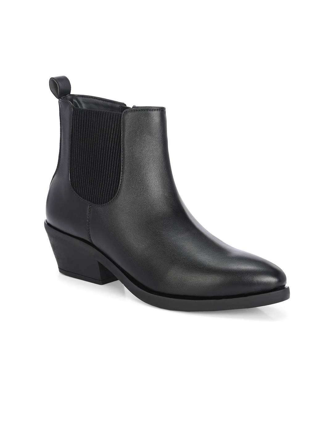 

GARDIN Women Solid Stacked Heel Ankle Chelsea Boots, Black