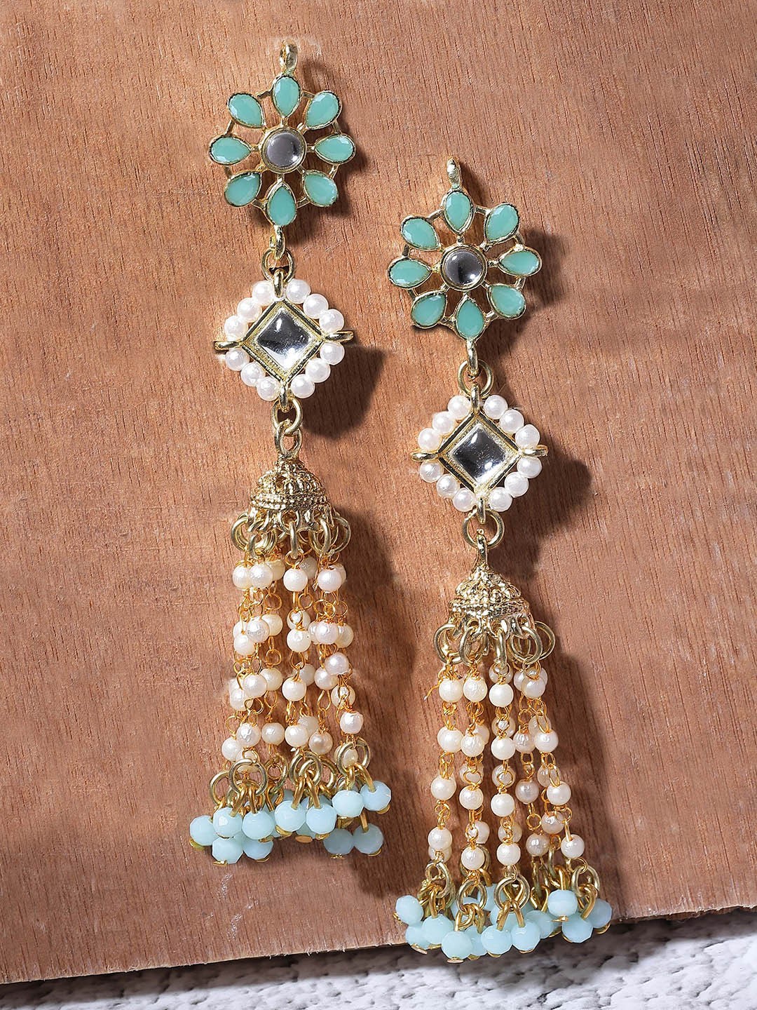 

KARATCART Gold-Plated Dome Shaped Kundan Drop Earrings, Blue