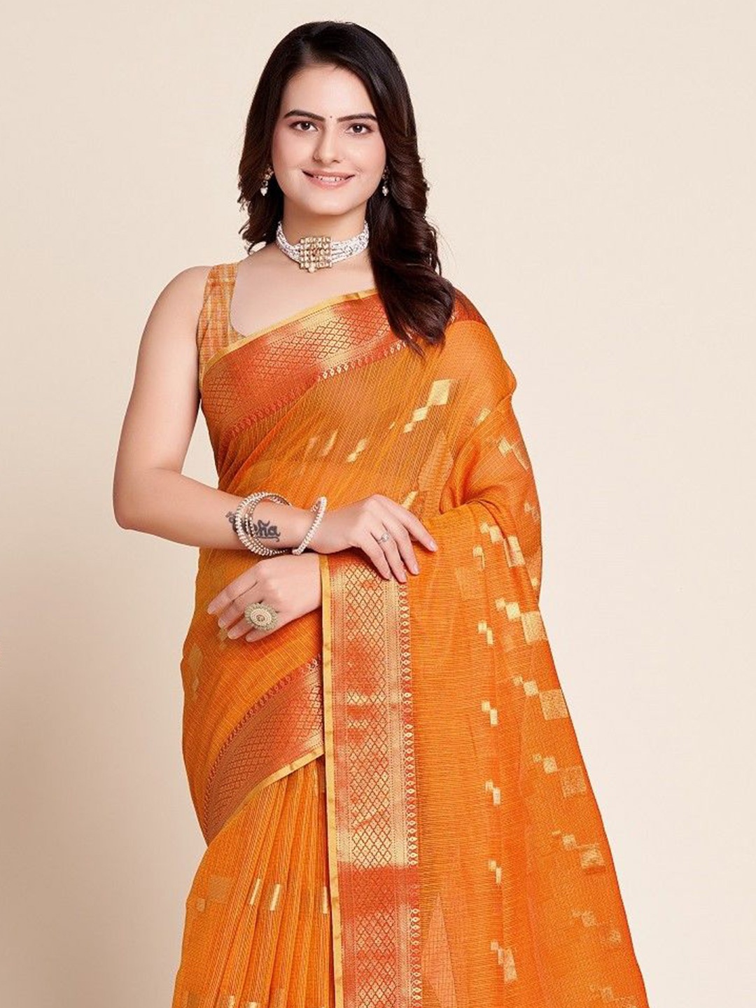 

Suha Woven Design Zari Kota Saree, Orange