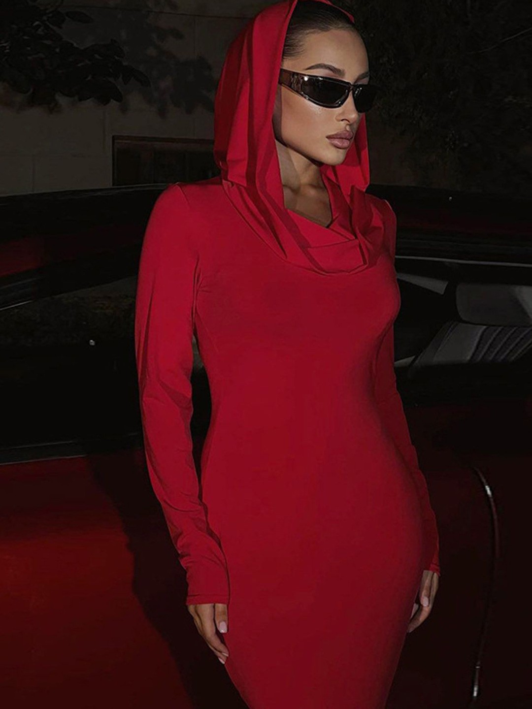 

StyleCast Women A-Line Hooded Maxi Long Sleeves Dress, Red