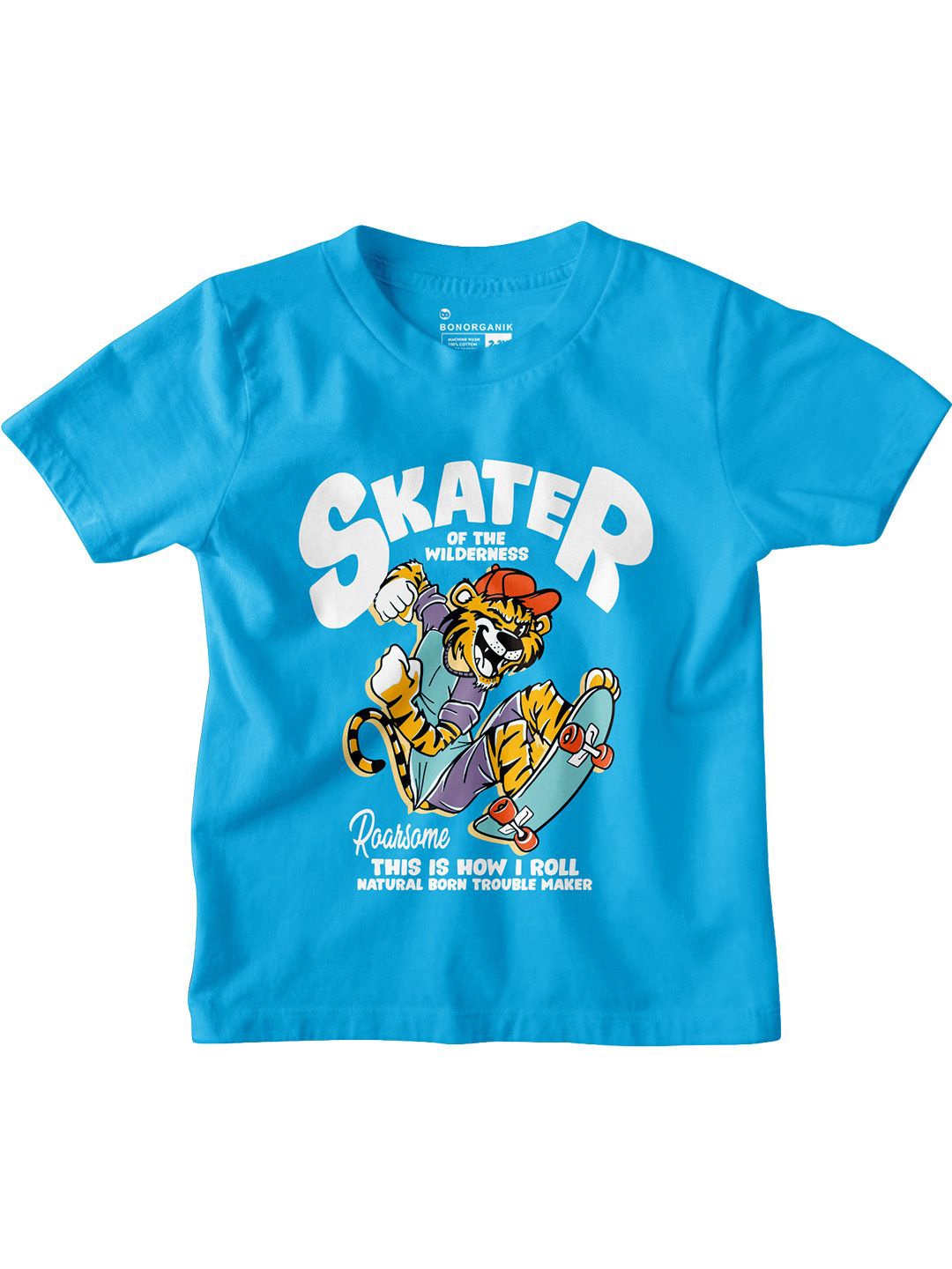 

BonOrganik Boys Graphic Printed Round Neck Cotton T-shirt, Turquoise blue