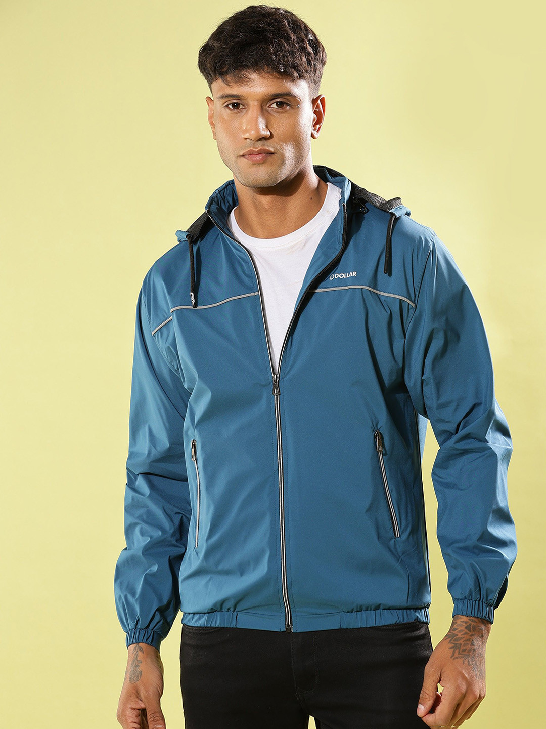 

Dollar Men Hooded Solid Casual Bomber Jacket, Teal